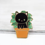 Plant Cat (black) - Metal Enameled Pin