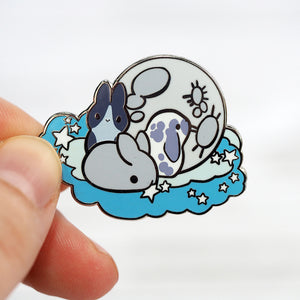 
            
                Load image into Gallery viewer, Metal Enameled Pin - Silver Moon Bunnies
            
        