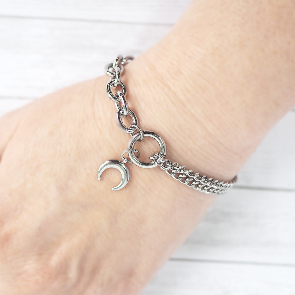 Double Chain Crescent Moon Bracelet