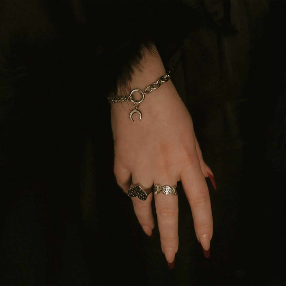 Double Chain Crescent Moon Bracelet