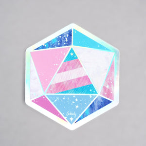 
            
                Load image into Gallery viewer, Trans Pride D20 Dice - Holographic Vinyl Sticker
            
        