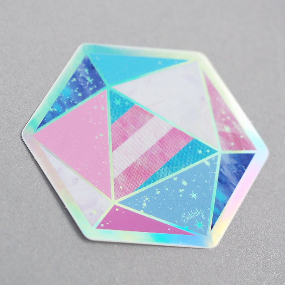 Trans Pride D20 Dice - Holographic Vinyl Sticker