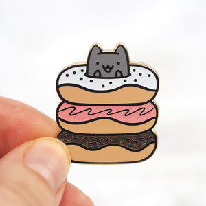 Donut Cat - Glitter Metal Enameled Pin