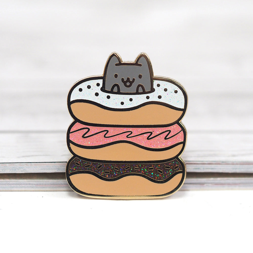 Donut Cat - Glitter Metal Enameled Pin