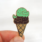 Mint Chocolate Cat Cream Cone - Metal Enameled Pin