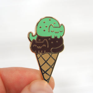 
            
                Load image into Gallery viewer, Mint Chocolate Cat Cream Cone - Metal Enameled Pin
            
        