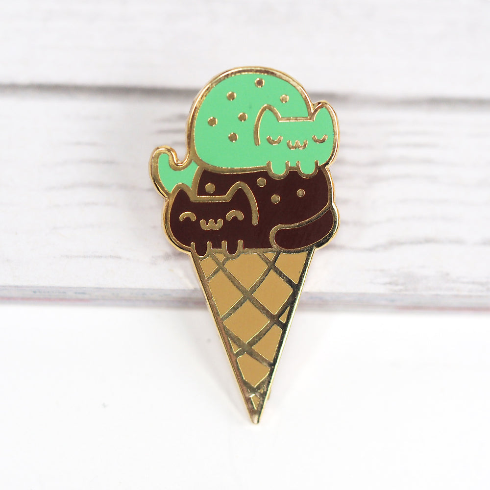 
            
                Load image into Gallery viewer, Mint Chocolate Cat Cream Cone - Metal Enameled Pin
            
        