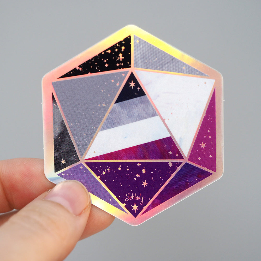 Asexual Pride D20 Dice - Holographic Vinyl Sticker