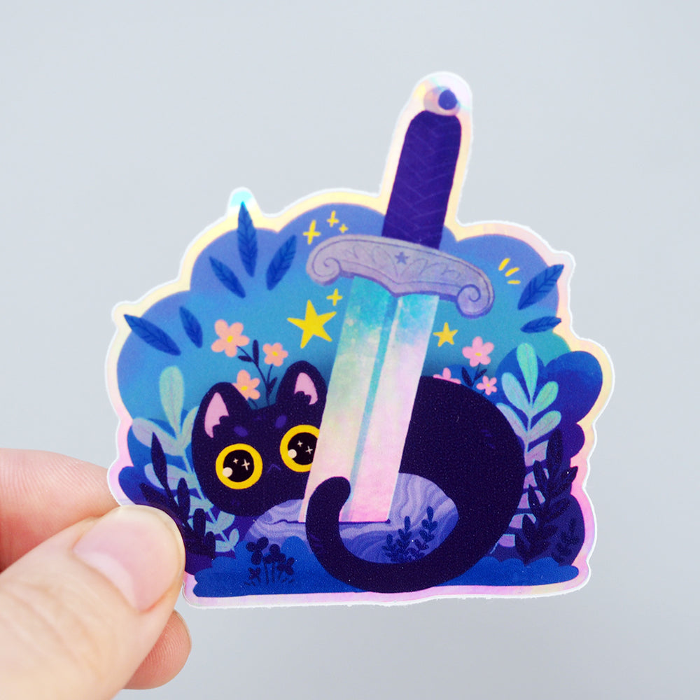 
            
                Load image into Gallery viewer, Black Cat &amp;amp; Sword - Holographic Vinyl Sticker
            
        