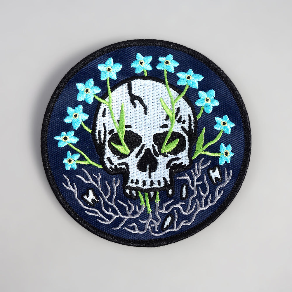 Forget-Me-Not Skull - Iron-On Patch