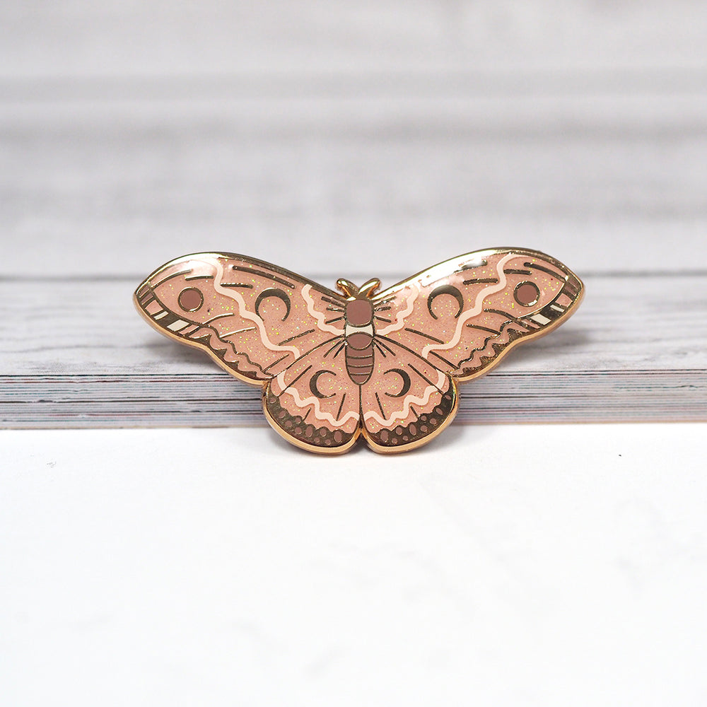 Cecropia Moth - Glitter Metal Enameled Pin