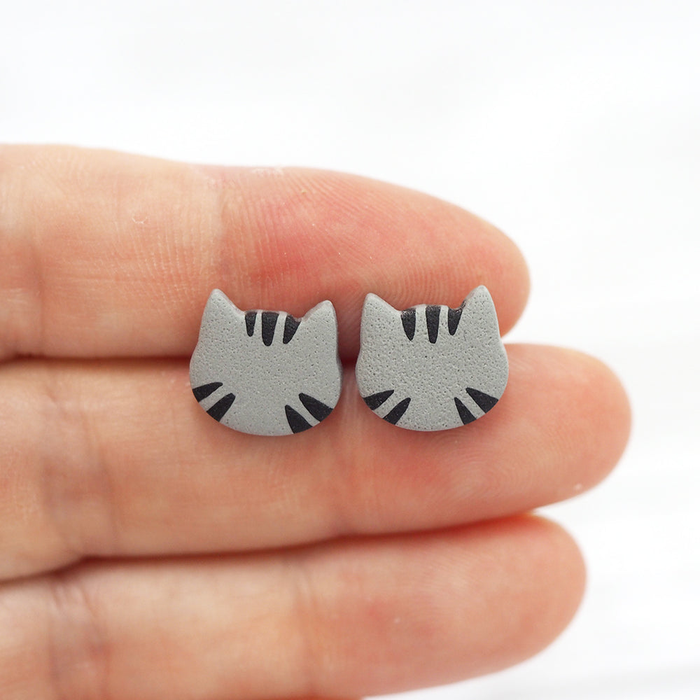 Cat Stud Earrings - Grey Cat