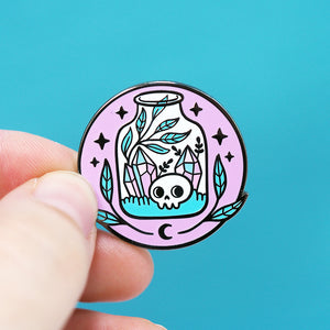 Pastel Skull Terrarium - Metal Enameled Pin