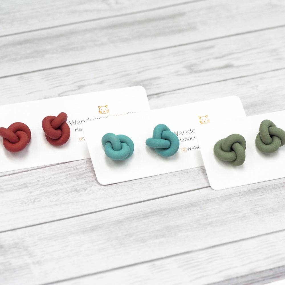 Handmade Knot Stud Earrings - Sage Green