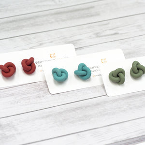 Handmade Knot Stud Earrings - Sage Green