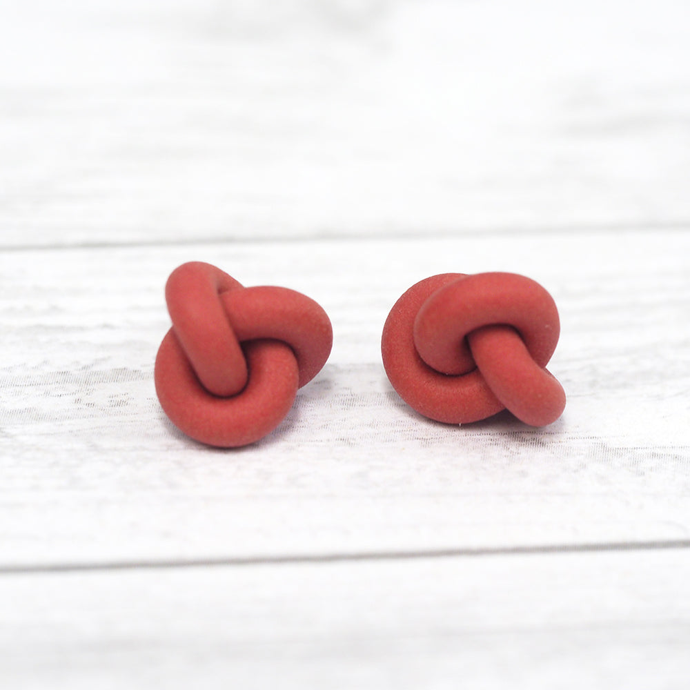 Handmade Knot Stud Earrings - Terracotta
