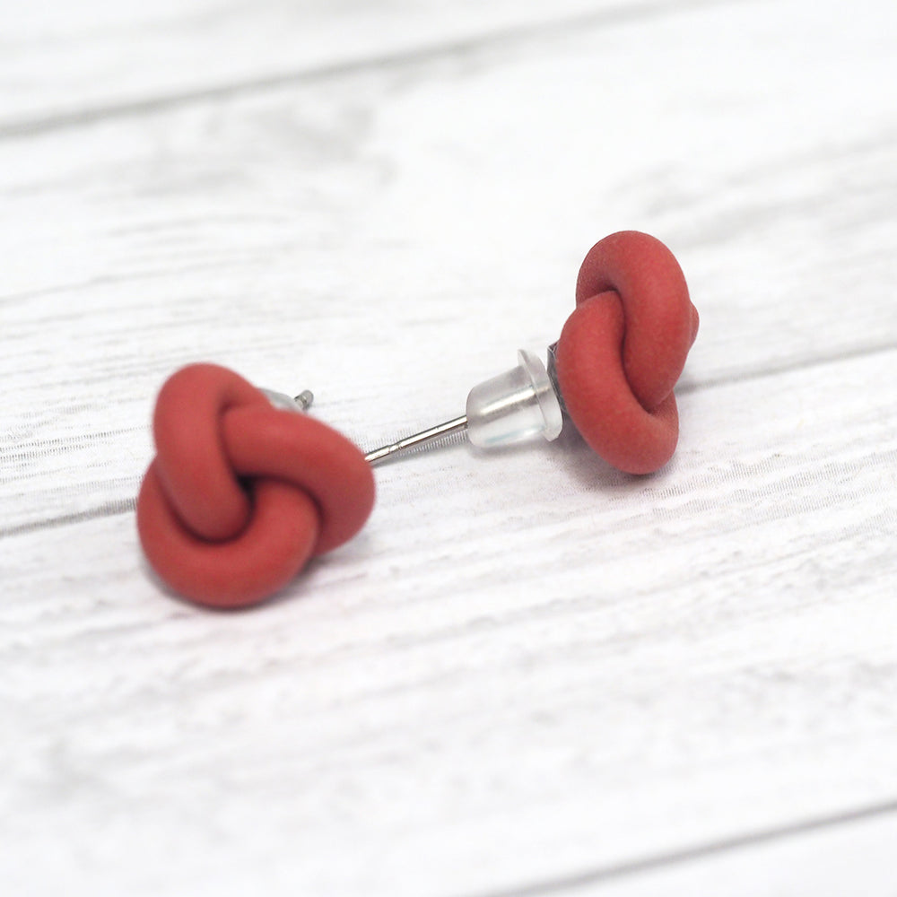 Handmade Knot Stud Earrings - Terracotta
