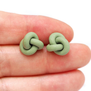 Handmade Knot Stud Earrings - Sage Green