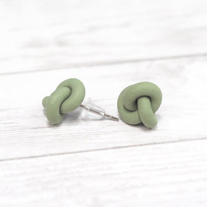 Handmade Knot Stud Earrings - Sage Green