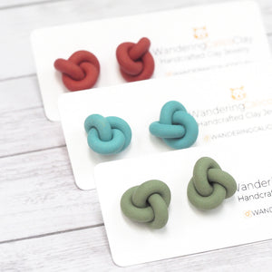 Handmade Knot Stud Earrings - Sage Green