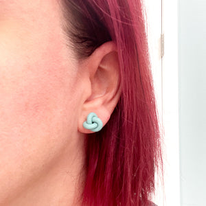 
            
                Load image into Gallery viewer, Handmade Knot Stud Earrings - Sea Blue
            
        