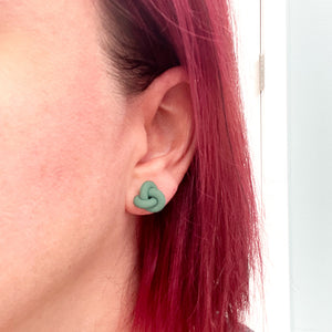 Handmade Knot Stud Earrings - Sage Green