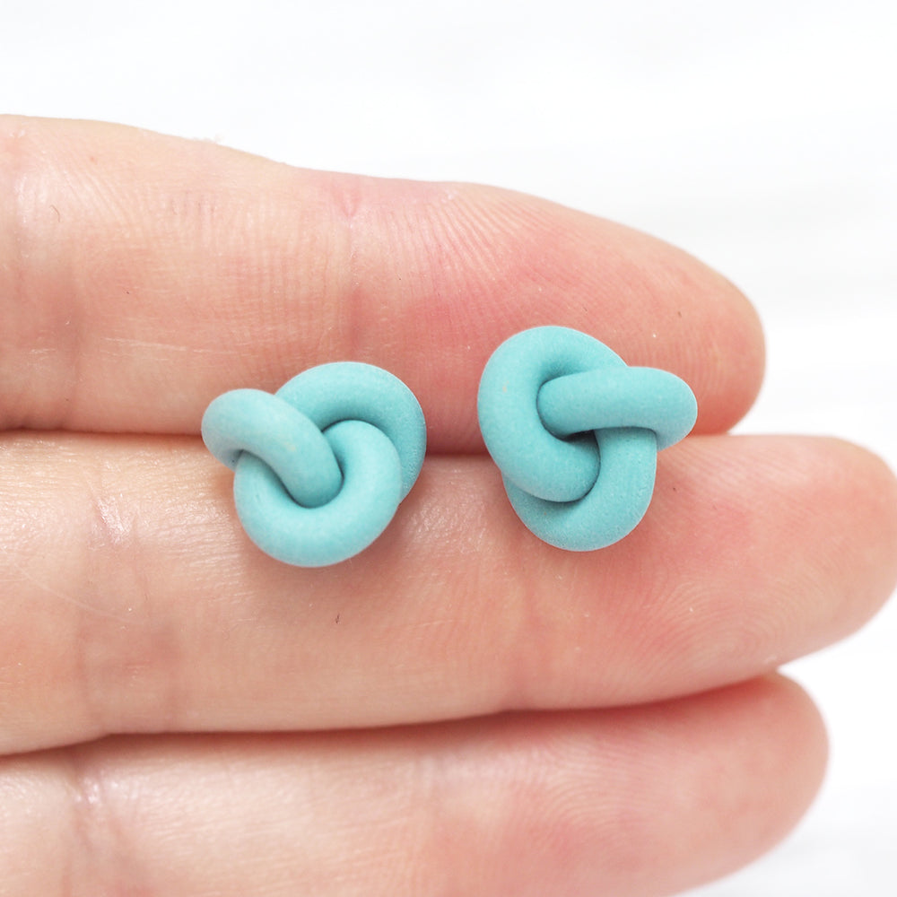 Handmade Knot Stud Earrings - Sea Blue