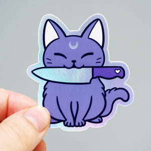 
            
                Load image into Gallery viewer, Knife Cat (Dark) - Holographic Vinyl Sticker
            
        