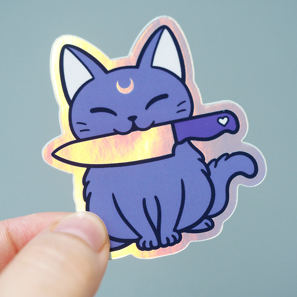 Knife Cat (Dark) - Holographic Vinyl Sticker – Shana Logic