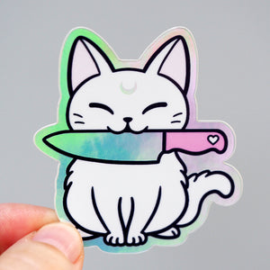 
            
                Load image into Gallery viewer, Knife Cat (Light) - Holographic Vinyl Sticker
            
        