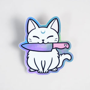 
            
                Load image into Gallery viewer, Knife Cat (Light) - Holographic Vinyl Sticker
            
        