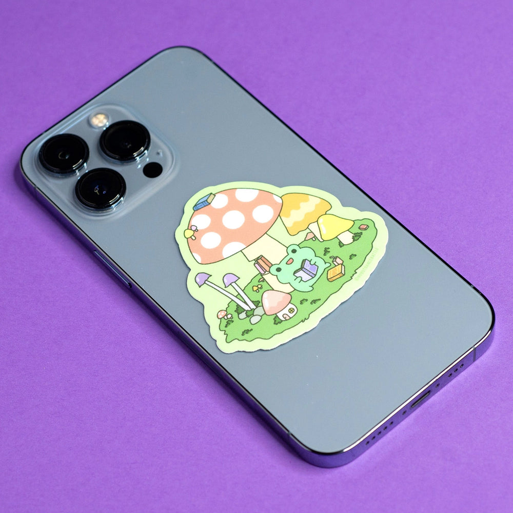 
            
                Load image into Gallery viewer, Froggy Reading In Mushrooms - Vinyl Sticker
            
        