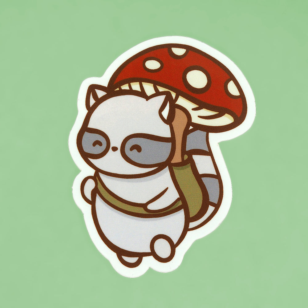 Raccoon Mushroom Forager - Vinyl Sticker