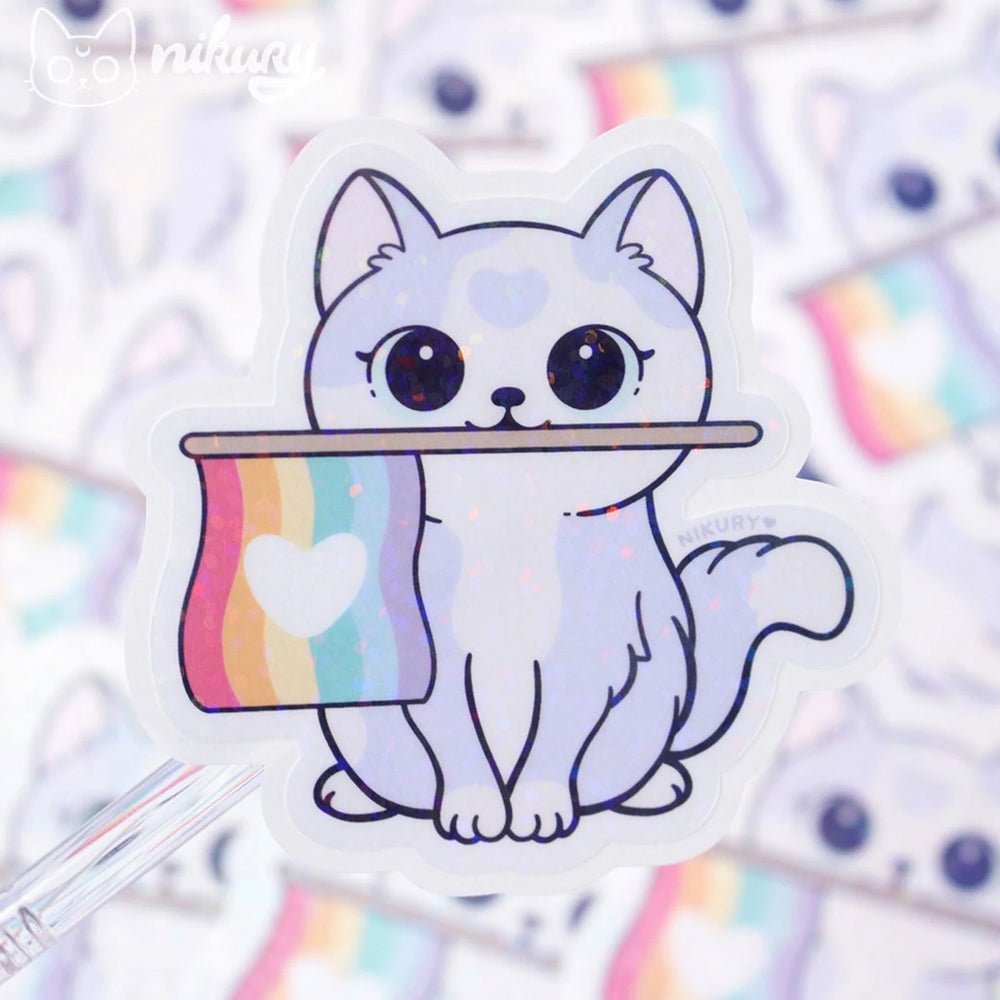 Rainbow Pride Cat - Glitter Vinyl Sticker