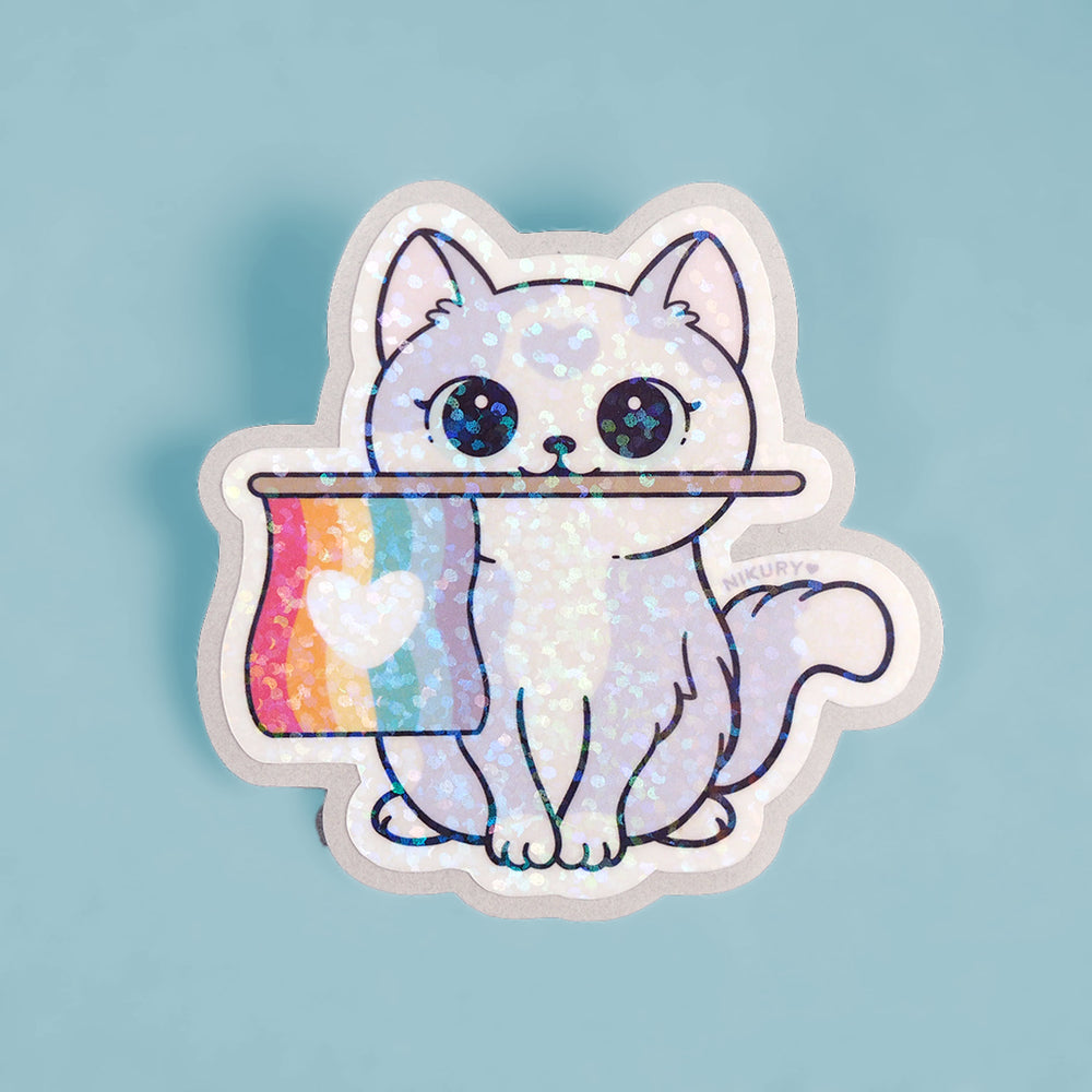 Rainbow Pride Cat - Glitter Vinyl Sticker