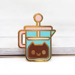 French Press Coffee Cat - Metal Enameled Pin