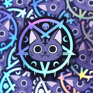 
            
                Load image into Gallery viewer, Spooky Witch Cat (Lucipurr) - Holographic Vinyl Sticker
            
        