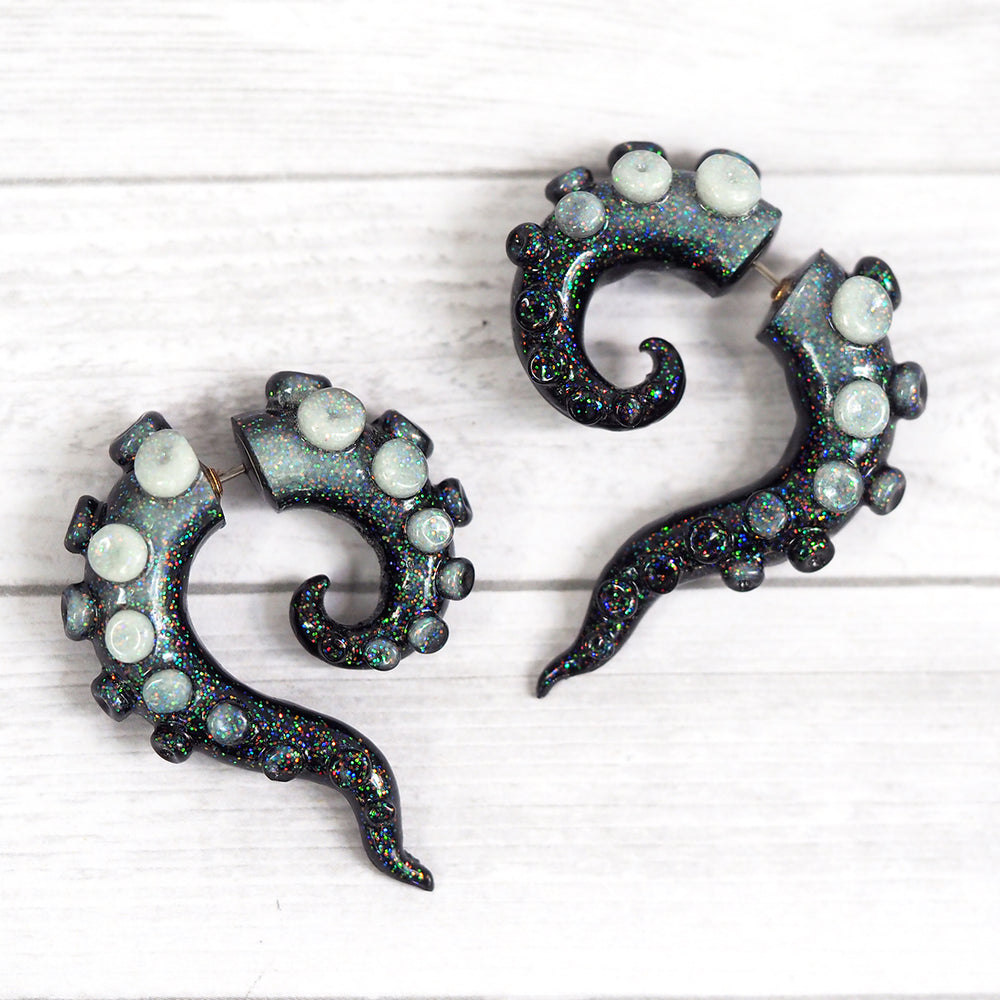 Octopus Tentacles - Faux Gauge Earrings - Glow In The Dark - Small