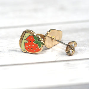 Hedgehog And Strawberries - Asymmetrical Stud Earrings