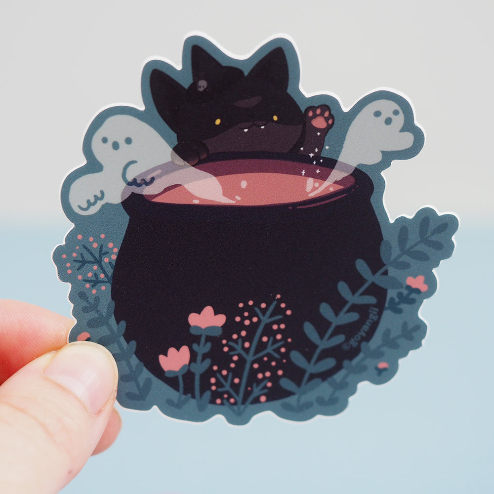 Witchy Cat Cauldron Vinyl Sticker