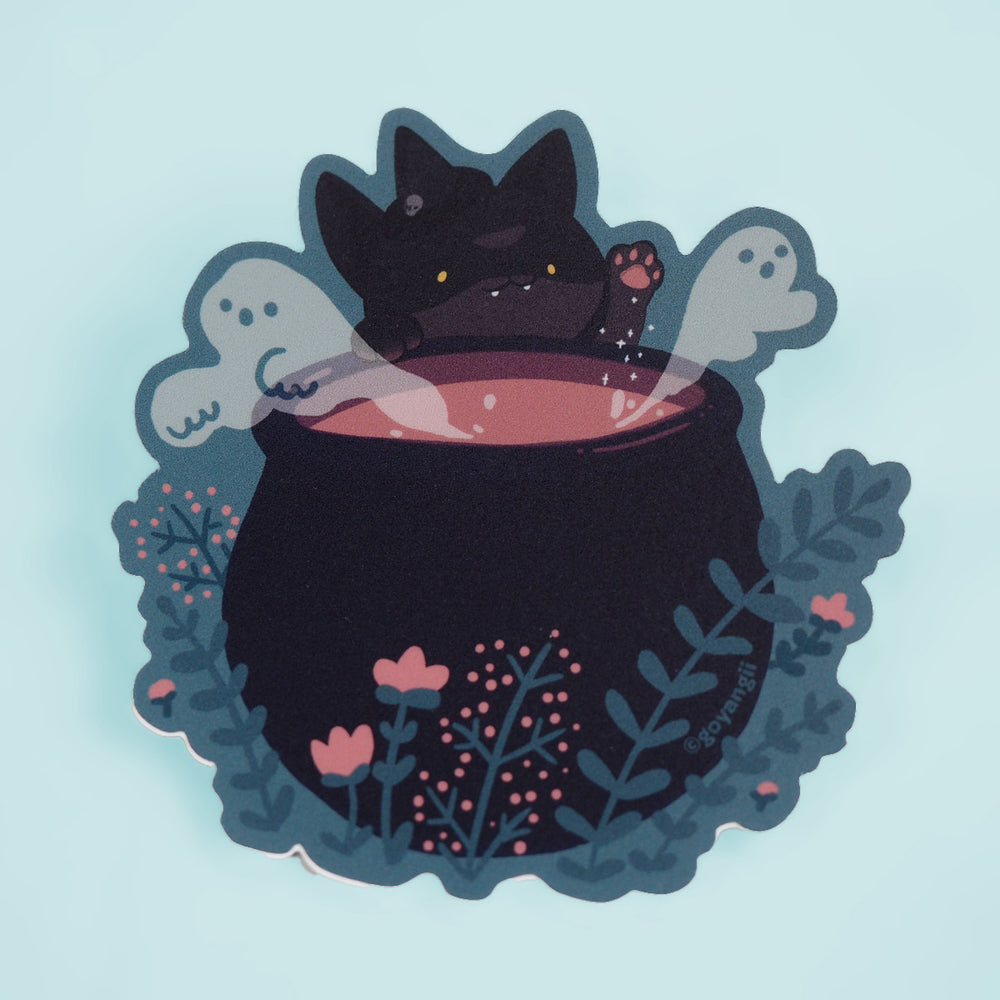 
            
                Load image into Gallery viewer, Witchy Cat Cauldron Vinyl Sticker
            
        