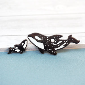 
            
                Load image into Gallery viewer, Starry Orca Mother and Calf - Metal Enameled Pin Set
            
        