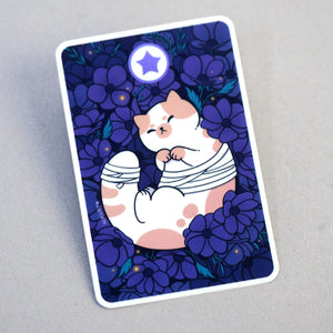 Cat Tarot Card (Five of Pentacles) - Holographic Vinyl Sticker
