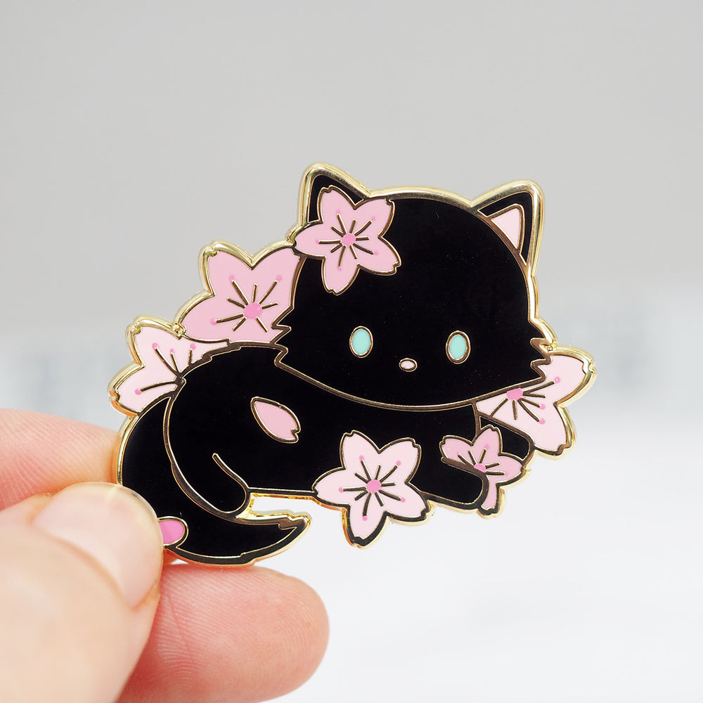 Cherry Blossoms Cat - Metal Enameled Pin