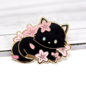 Cherry Blossoms Cat - Metal Enameled Pin