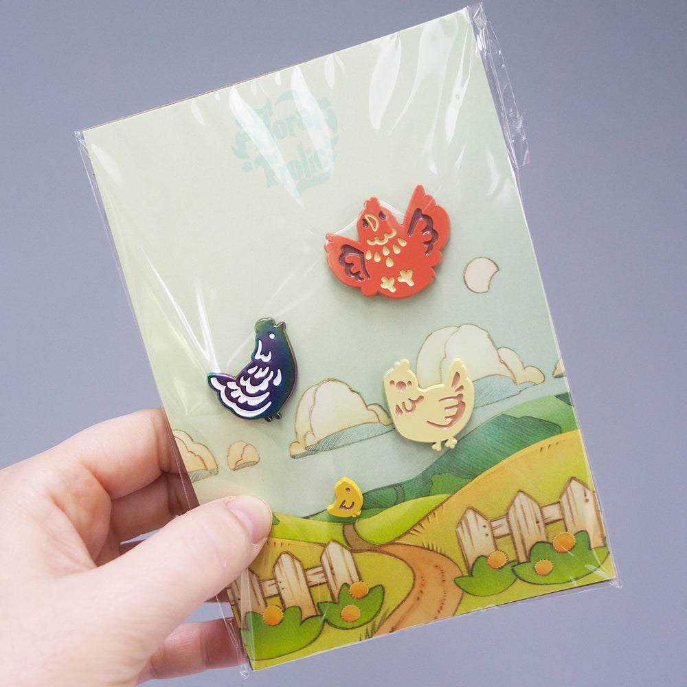 Chickens Enamel Pin Set