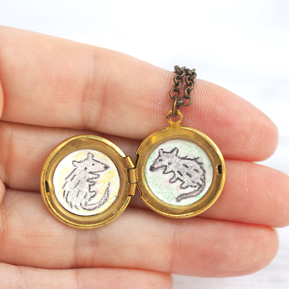 
            
                Load image into Gallery viewer, Opossums! Portrait - Vintage Locket Necklace
            
        