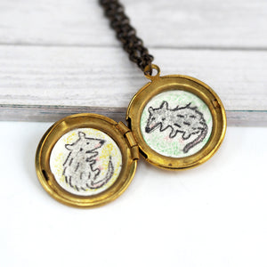 
            
                Load image into Gallery viewer, Opossums! Portrait - Vintage Locket Necklace
            
        