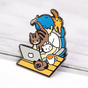 Working From Home With Cats - Enamel Pin