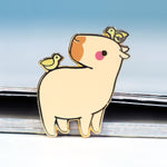 Capybara and Bird Friends - Metal Enameled Pin